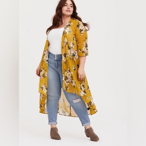Torrid Floral Chiffon High-Low Kimono Wrap Shawl Size 1-2X - Picture 1 of 9